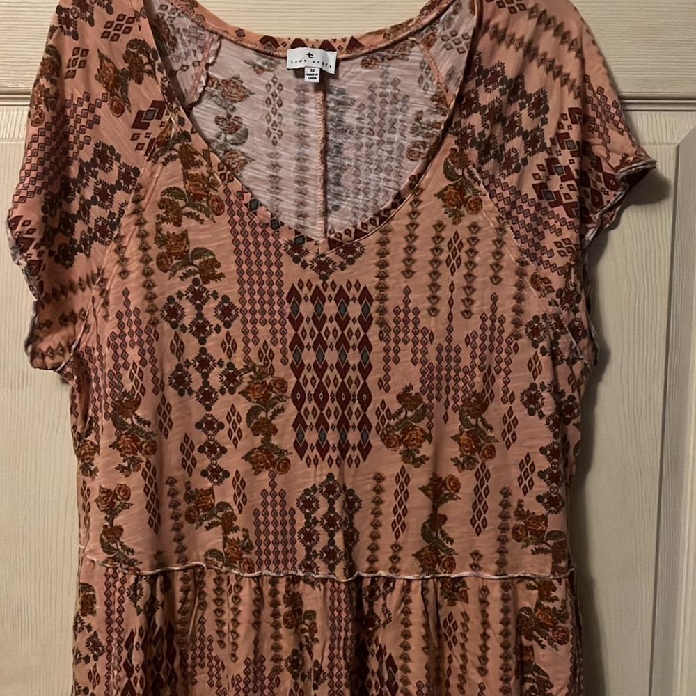 True Craft Pink and Brown Patterned Top